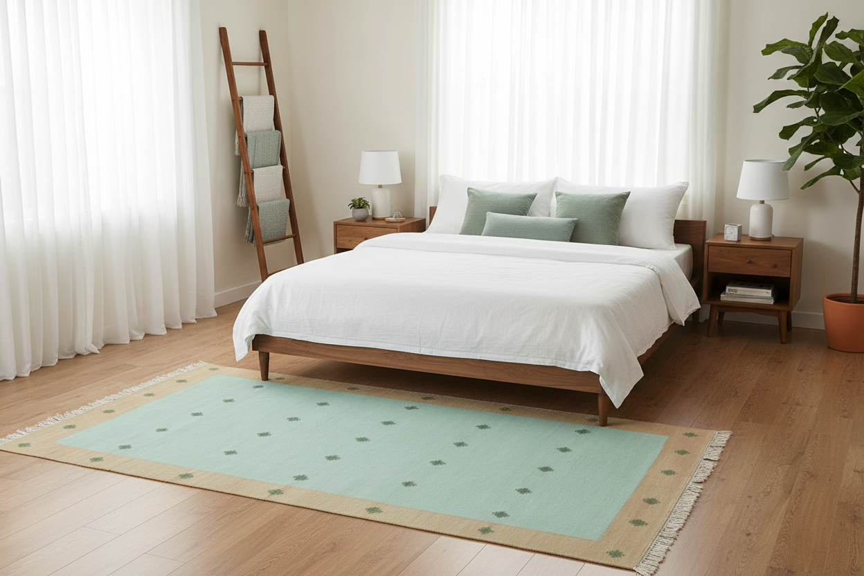 Natural Vegetable Dyed Indian Dhurrie Reversible Cotton Rug - Mini Diamond Pastel