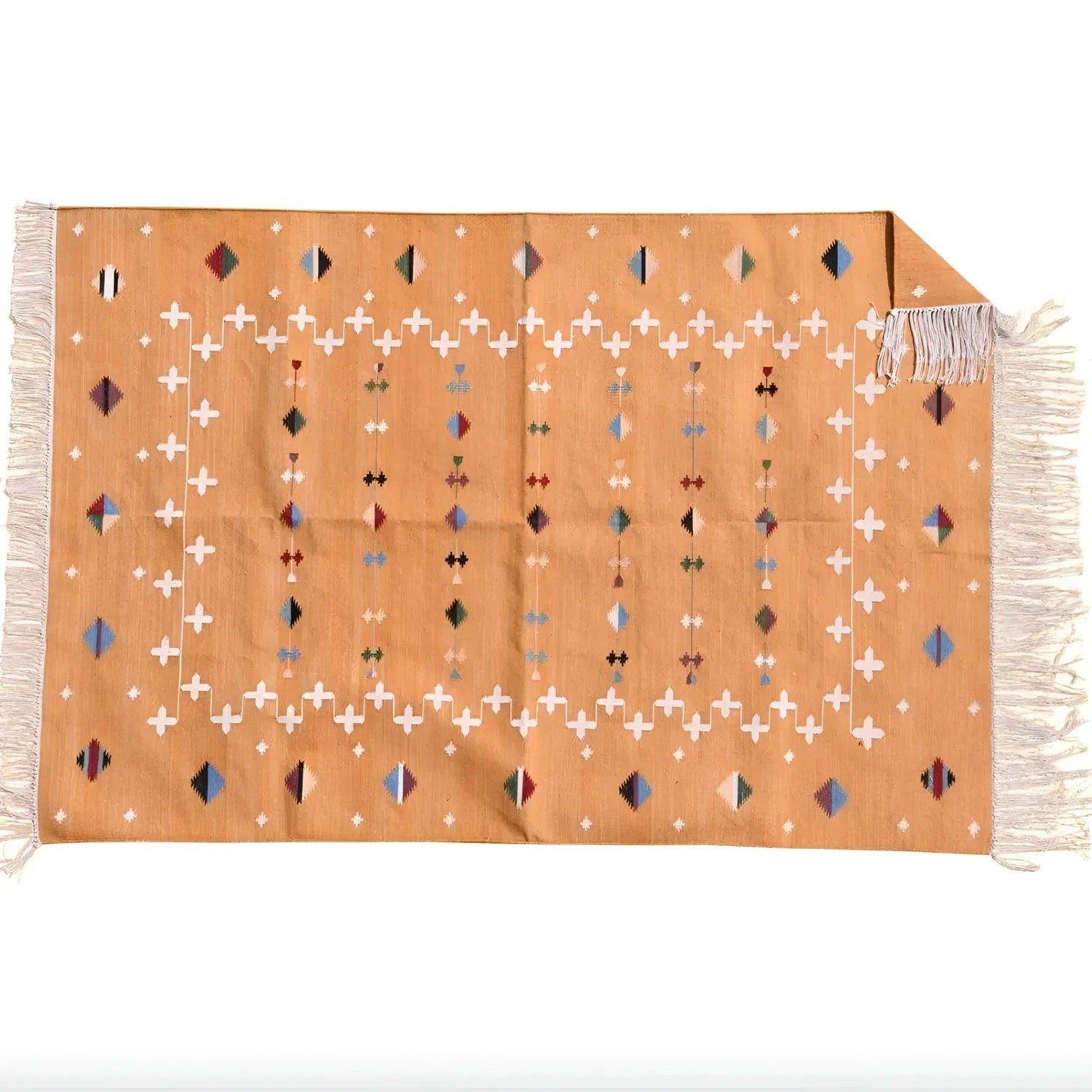 Natural Vegetable Dyed Indian Dhurrie Reversible Cotton Rug - Mustard