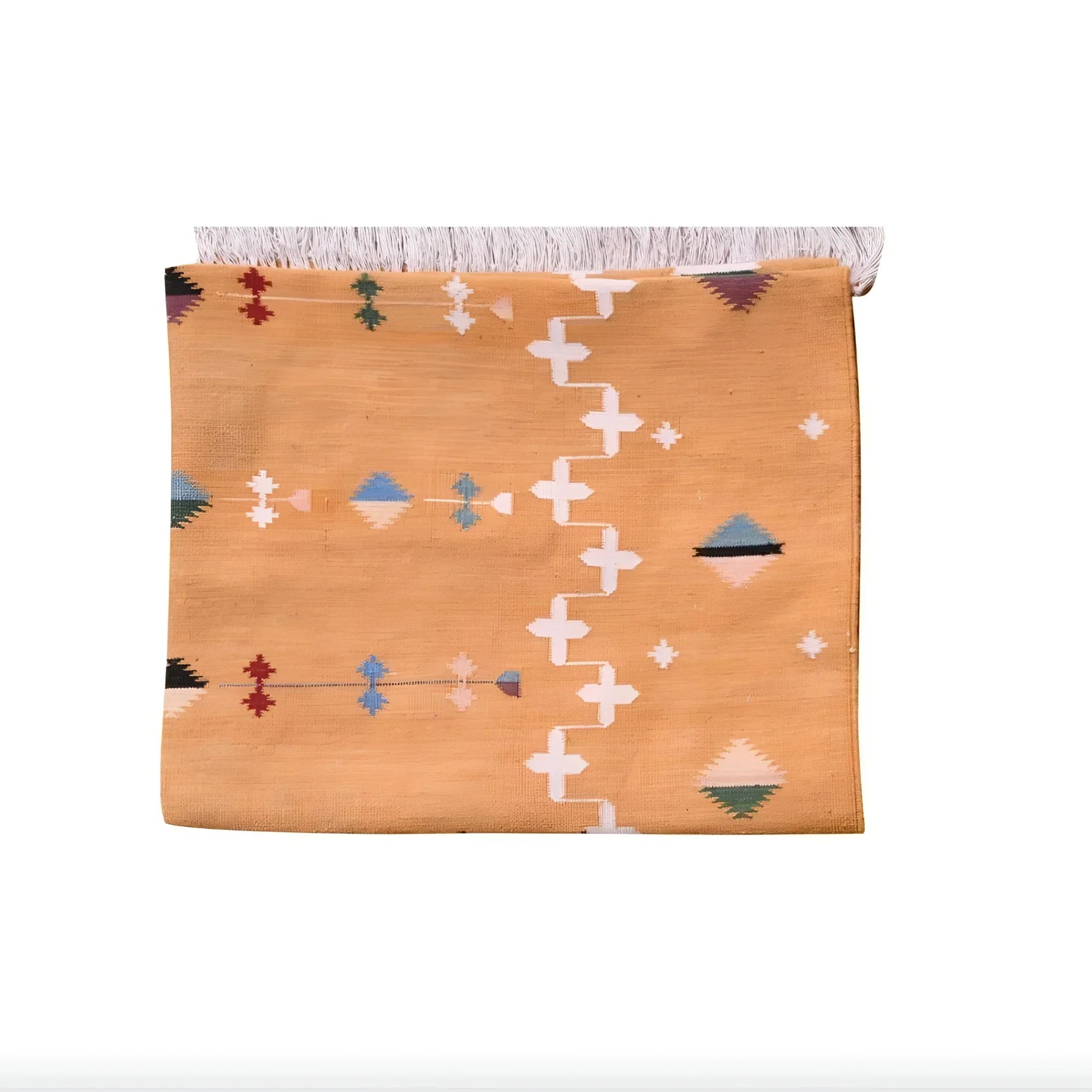 Natural Vegetable Dyed Indian Dhurrie Reversible Cotton Rug - Mustard