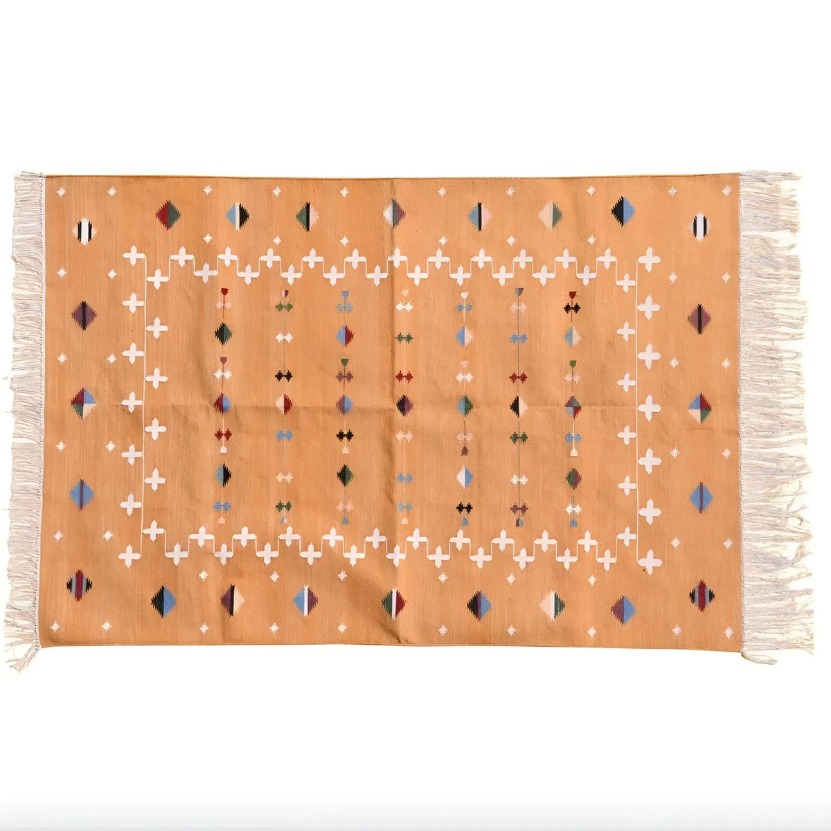 Natural Vegetable Dyed Indian Dhurrie Reversible Cotton Rug - Mustard