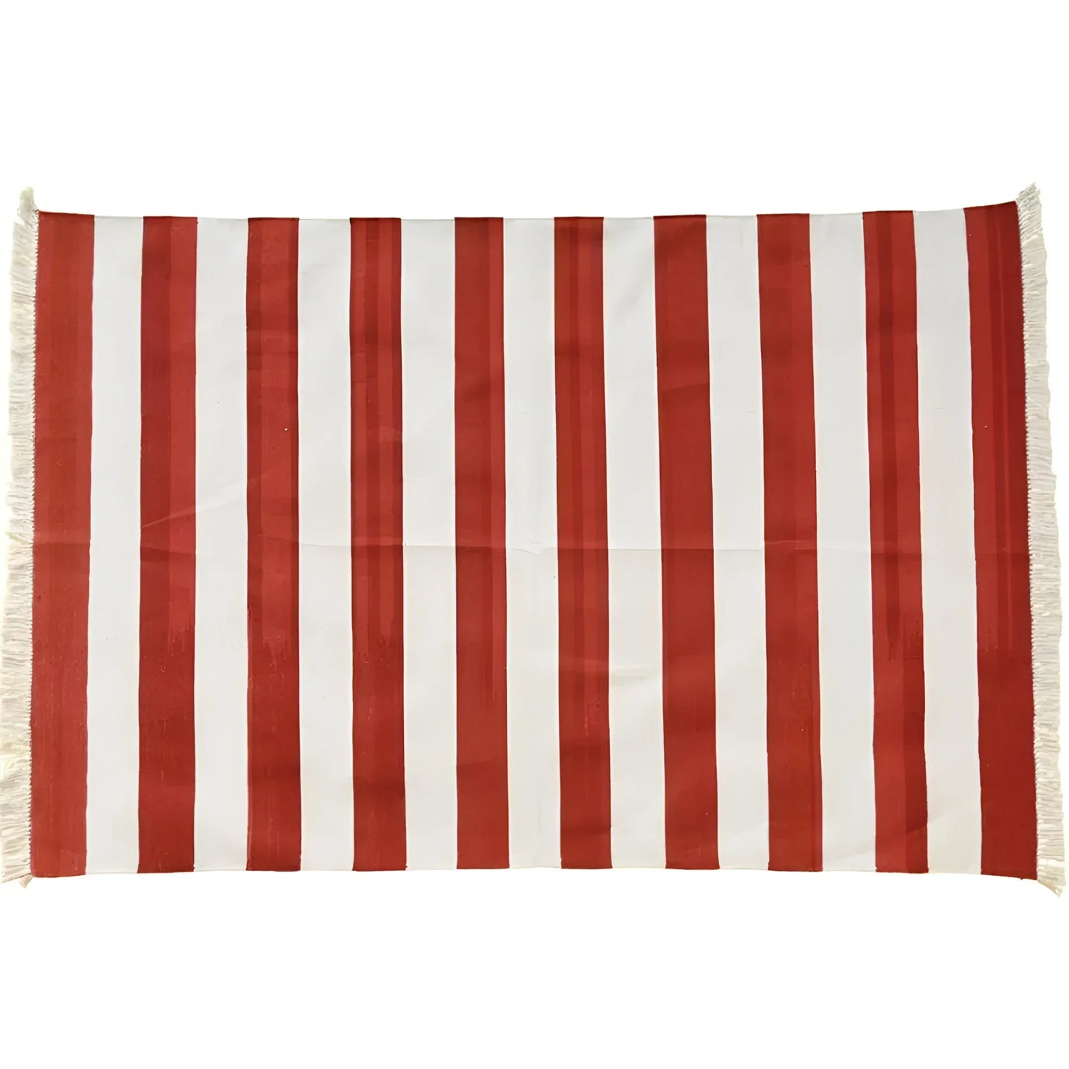 Natural Vegetable Dyed Indian Dhurrie Reversible Cotton Rug - Red Stripe