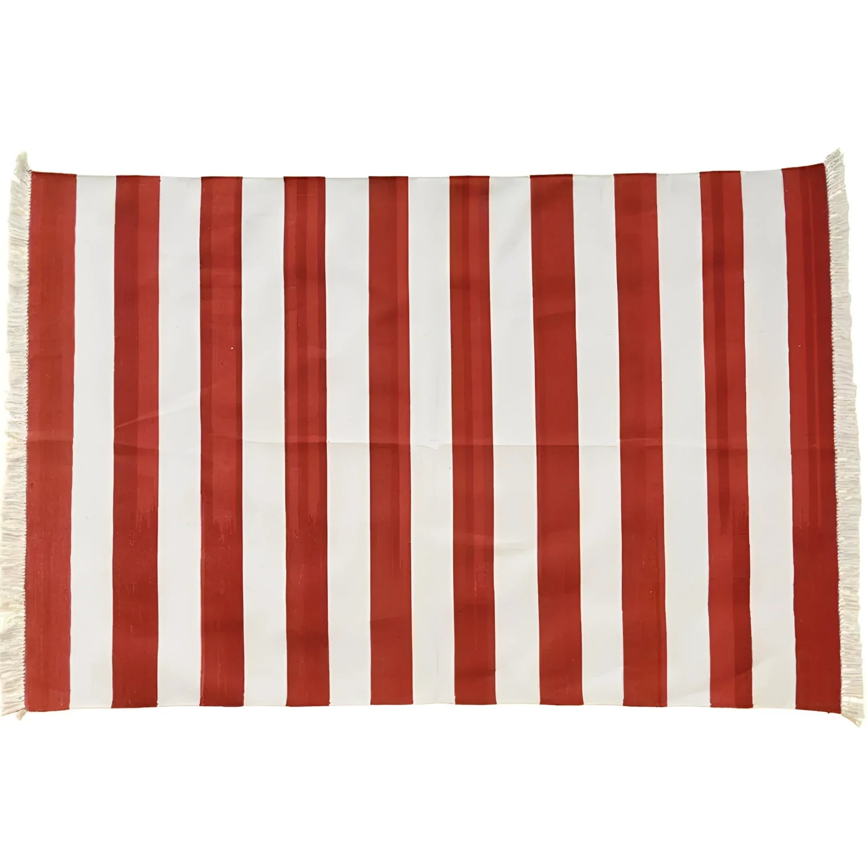 Natural Vegetable Dyed Indian Dhurrie Reversible Cotton Rug - Red Stripe