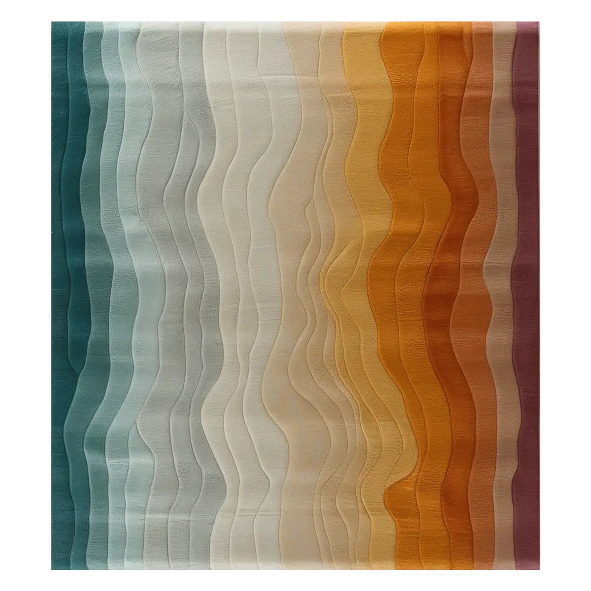 Nature's Hues Hand Tufted Wool Rug showcases an elegant wave pattern in a blend of blues, greys, and earthy tones, perfect as a contemporary area rug. This wool rug is ideal for adding a stylish touch to living rooms, particularly in an 8x10 size.