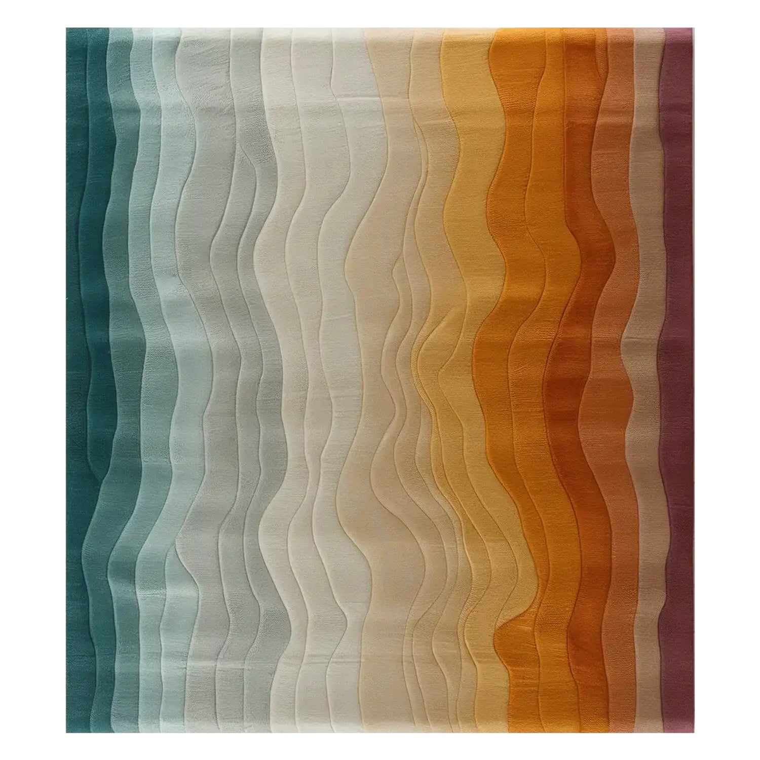 Nature's Hues Hand Tufted Wool Rug showcases an elegant wave pattern in a blend of blues, greys, and earthy tones, perfect as a contemporary area rug. This wool rug is ideal for adding a stylish touch to living rooms, particularly in an 8x10 size.