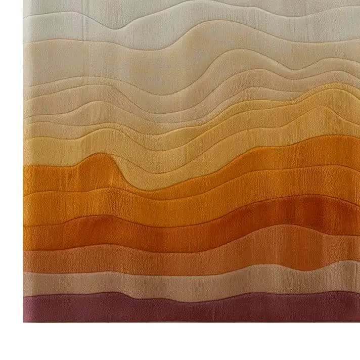 A top view of a Nature's Hues Hand Tufted Wool Rug showcasing warm, earthy tones in an abstract wave pattern. This contemporary area rug is perfect for adding a touch of elegance to any living room. Ideal as a wool rug for spaces sized 8x10, it offers a cozy and stylish option for rugs in your living room.