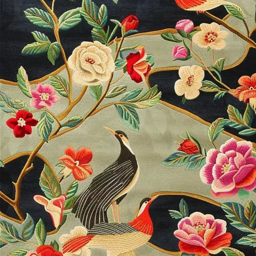 Nature's Melody Hand Tufted Wool Rug featuring a vibrant floral and bird design. This square area rug is perfect for adding a touch of elegance to your living room. The wool material and intricate patterns make it an ideal choice for large area rugs, enhancing any living room decor.