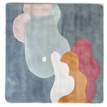 Abstract design area rug made from hand tufted wool, featuring a blend of soft pastel colors including blue, pink, and orange. Ideal for adding a stylish touch to living room spaces, this 8x10 wool rug offers comfort and elegance.