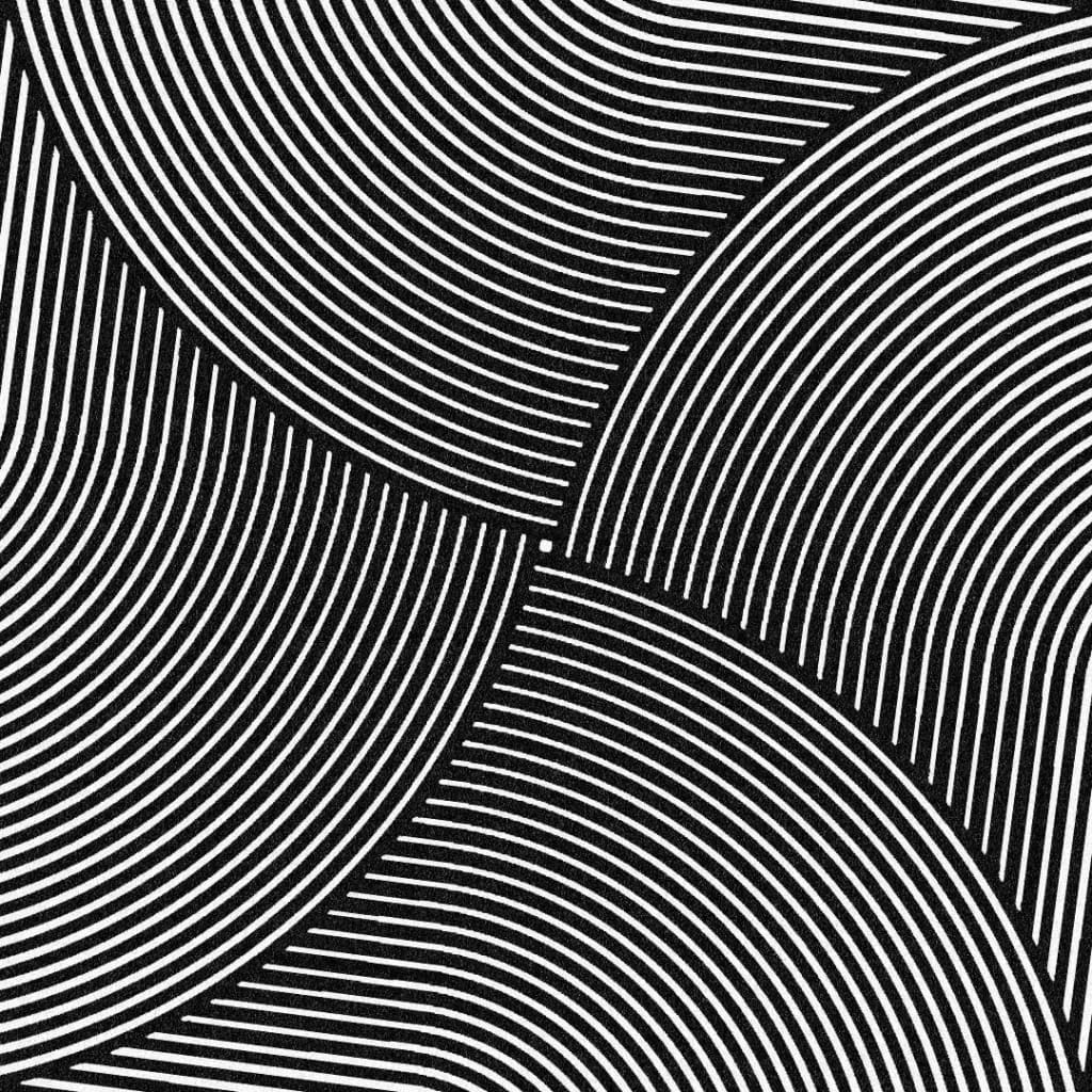 This image showcases the Noir Horizon Illusion Square Hand Tufted Wool Rug, a contemporary square area rug perfect for any living room. The rug features a striking black and white geometric pattern with curved lines creating a mesmerizing illusion, making it an ideal choice for those seeking large area rugs that blend modern design with the classic appeal of wool. A perfect addition to your home decor for a stylish and cozy atmosphere.