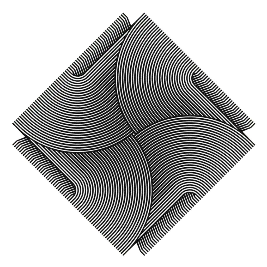 The Noir Horizon Illusion Square Hand Tufted Wool Rug features a captivating geometric pattern with concentric circles in black and white. This contemporary square area rug is perfect for adding a modern touch to your living room. Made from high-quality wool, it combines style and comfort, making it an ideal choice for those seeking large area rugs with a Persian rug influence.