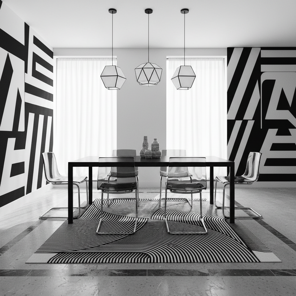 Noir Horizon Illusion Square Hand Tufted Wool Rug