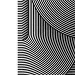 Top view of the Noir Horizon Illusion Square Hand Tufted Wool Rug featuring a striking black and white geometric pattern with curved lines. This contemporary square area rug is perfect for adding a modern touch to any living room. Made from high-quality wool, this large area rug combines the elegance of Persian rugs with a bold design, making it an ideal choice for those seeking unique rugs for living room spaces.