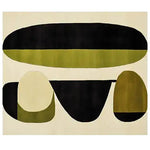 This image showcases a contemporary hand-tufted area rug with a unique abstract design, perfect for enhancing dining room aesthetics. The wool rug features bold geometric shapes in black and olive tones, making it an ideal choice for formal dining room settings. Its artistic pattern adds a modern touch, suitable for both living room and dining room rugs.