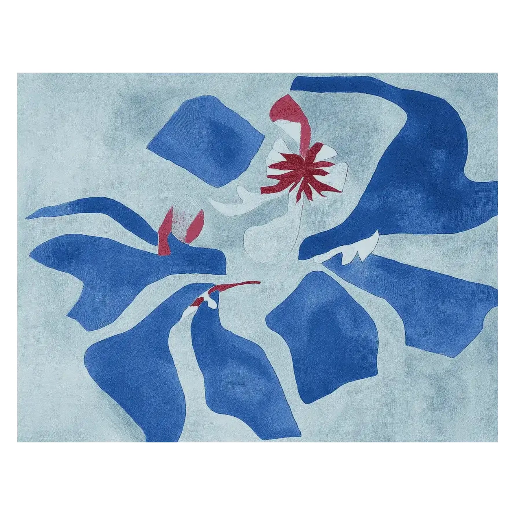 A stunning hand-tufted area rug titled 'Ocean Bloom Dance' featuring a contemporary abstract design in shades of blue and red. Perfect for adding a splash of color to living room area rugs, this wool rug offers an elegant and modern touch to any space. Ideal for living room rugs 8x10, this piece is both stylish and functional.