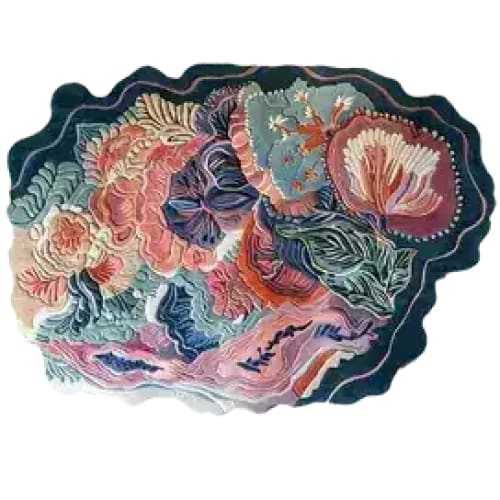 Ocean Blossom Hand Tufted Area Rug featuring a vibrant floral design with rich colors, perfect for adding a touch of elegance to living rooms or offices. This wool rug showcases intricate patterns ideal for those seeking stylish office rugs or a unique floral rug for their space.