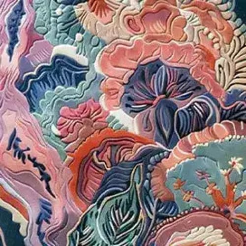 Vibrant Ocean Blossom Hand Tufted Area Rug featuring a stunning floral design in rich hues of blue, pink, and coral. Perfect for adding a splash of color to living rooms or offices, this wool rug combines artistic flair with comfort. Ideal choice for those seeking elegant rugs for office or living spaces.