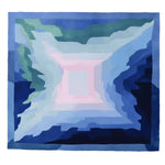 A stunning area rug featuring a contemporary design with layers of blue and green shades, creating a shadowy portal effect. Perfect as a wool rug for your living room, this 8x10 rug adds a modern touch to any space.