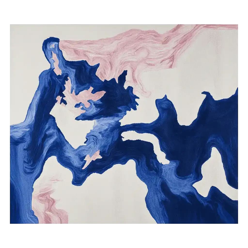 A beautifully designed Ocean Vein Hand Tufted Area Rug featuring an abstract pattern in deep blues and soft pinks. This contemporary wool rug adds a touch of elegance to any living room space, making it a perfect choice for area rugs for living rooms.