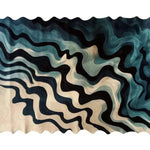 A stunning Ocean Waves wool hand-tufted area rug showcasing an abstract design in shades of blue and cream. Perfect for contemporary living room area rugs, this wool rug adds a touch of elegance and modernity to any bedroom or living room setting.