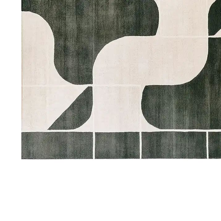 Top view of the Oceanic Drift Knotted Wool Rug, featuring an abstract design in neutral tones. This area rug adds a modern touch to living room area rugs, showcasing the luxurious texture of a wool rug ideal for stylish rugs for living room.