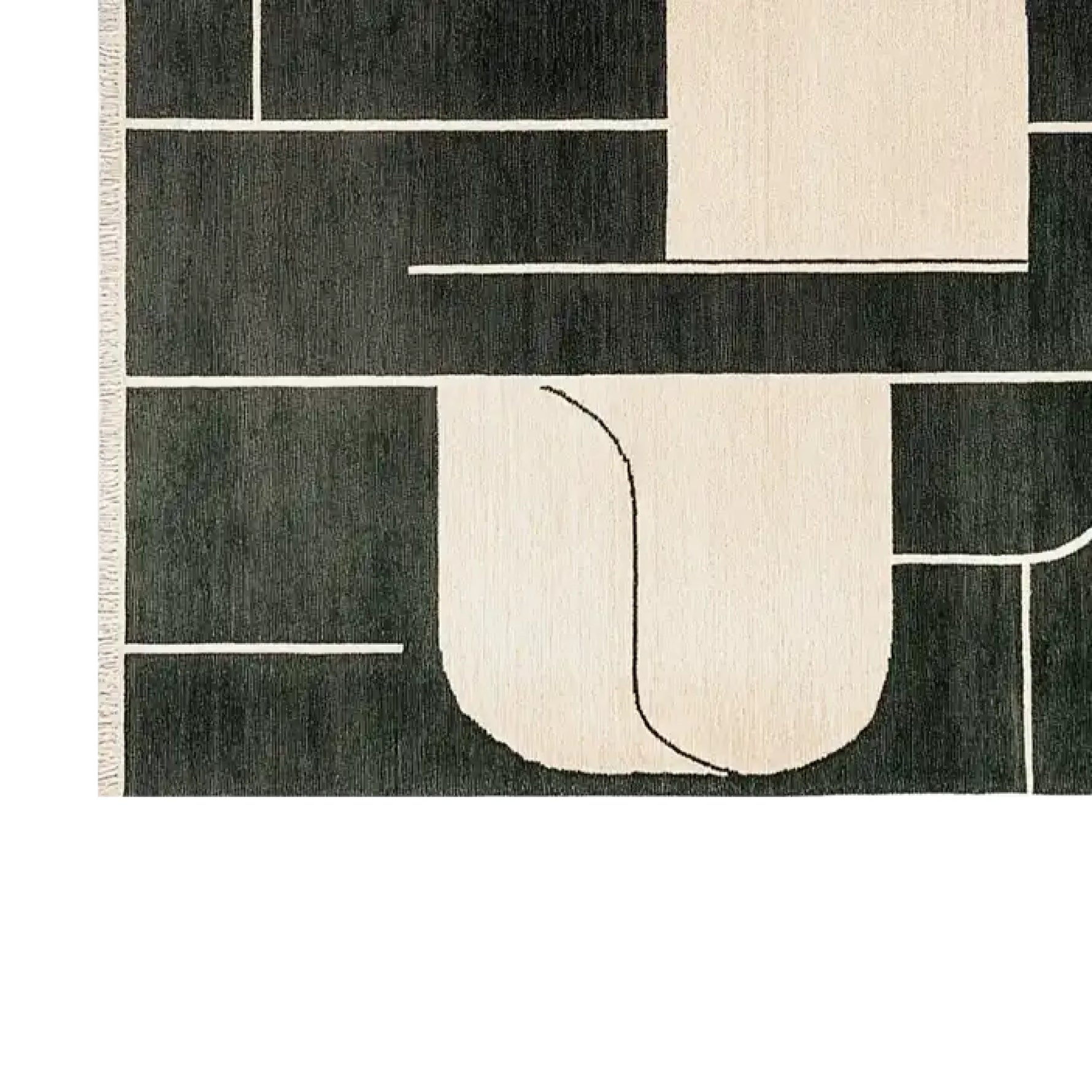 Top view of the Oceanic Wave Drift Knotted Wool Rug, an elegant area rug with a contemporary design featuring dark and light abstract patterns. Ideal for large living rooms, this 8x10 wool rug combines modern style with comfort.