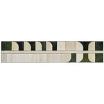 Top view of the Oceanic Whispers Hand Tufted Wool Rug showcasing a modern geometric design with shades of beige, green, and black. This runner rug is perfect for enhancing spaces like kitchens and hallways, adding a contemporary touch to your decor. Ideal as a kitchen runner rug or hallway runner rug, its wool texture brings warmth and style to any room, including bathrooms.