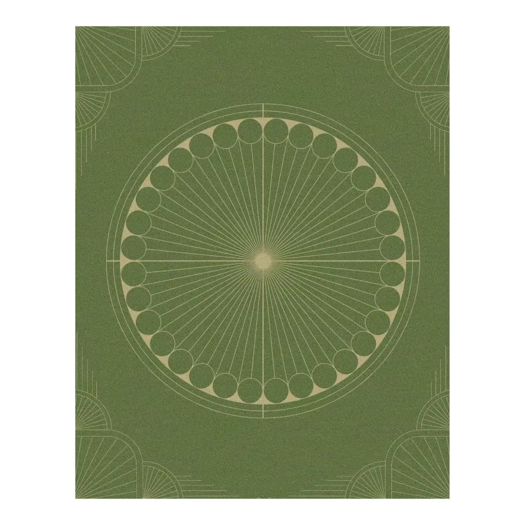 Elegant Olive Green Moon Art Deco Hand Tufted Wool Rug showcasing a circular geometric design, perfect for adding a touch of sophistication to any living room or office space. This area rug offers a blend of style and comfort, making it an ideal choice for rugs for living room and office rugs.