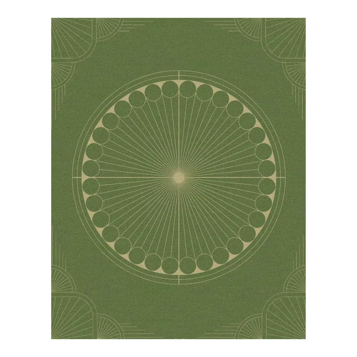 Elegant Olive Green Moon Art Deco Hand Tufted Wool Rug showcasing a circular geometric design, perfect for adding a touch of sophistication to any living room or office space. This area rug offers a blend of style and comfort, making it an ideal choice for rugs for living room and office rugs.