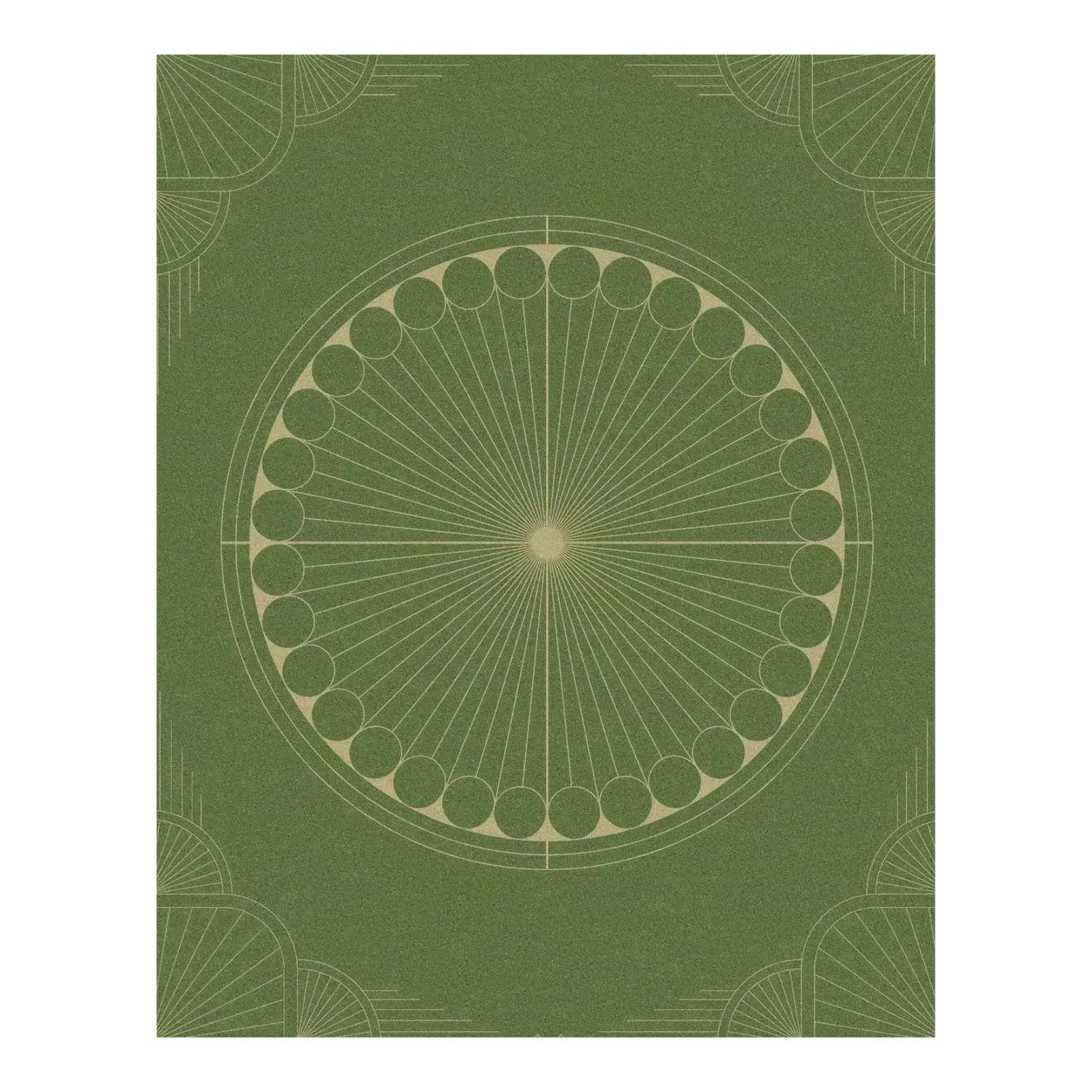 Elegant Olive Green Moon Art Deco Hand Tufted Wool Rug showcasing a circular geometric design, perfect for adding a touch of sophistication to any living room or office space. This area rug offers a blend of style and comfort, making it an ideal choice for rugs for living room and office rugs.