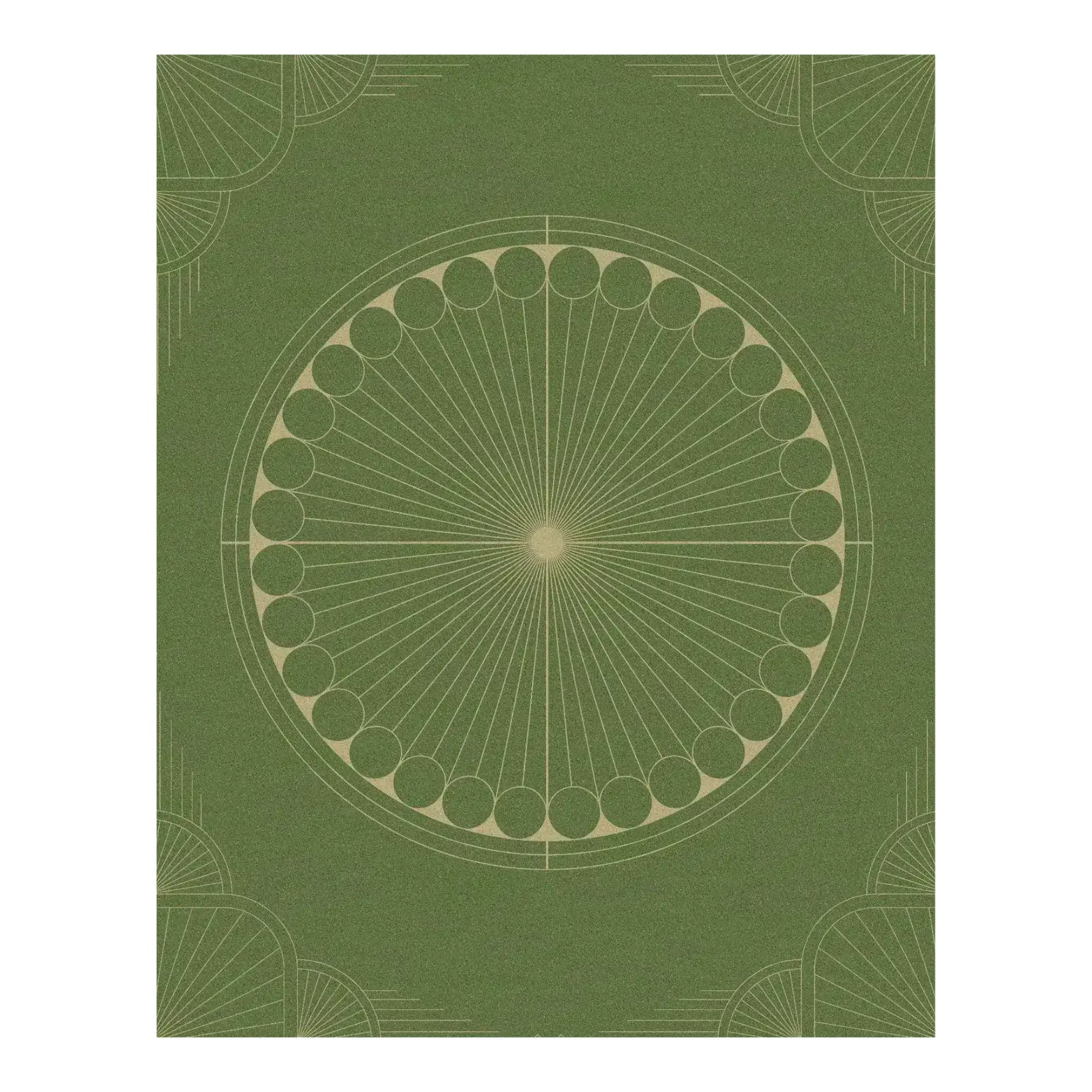 Elegant Olive Green Moon Art Deco Hand Tufted Wool Rug showcasing a circular geometric design, perfect for adding a touch of sophistication to any living room or office space. This area rug offers a blend of style and comfort, making it an ideal choice for rugs for living room and office rugs.