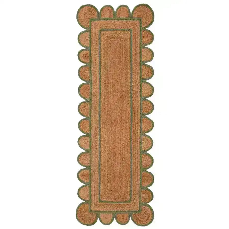 Handmade Olive Green Scalloped Border Jute Rug