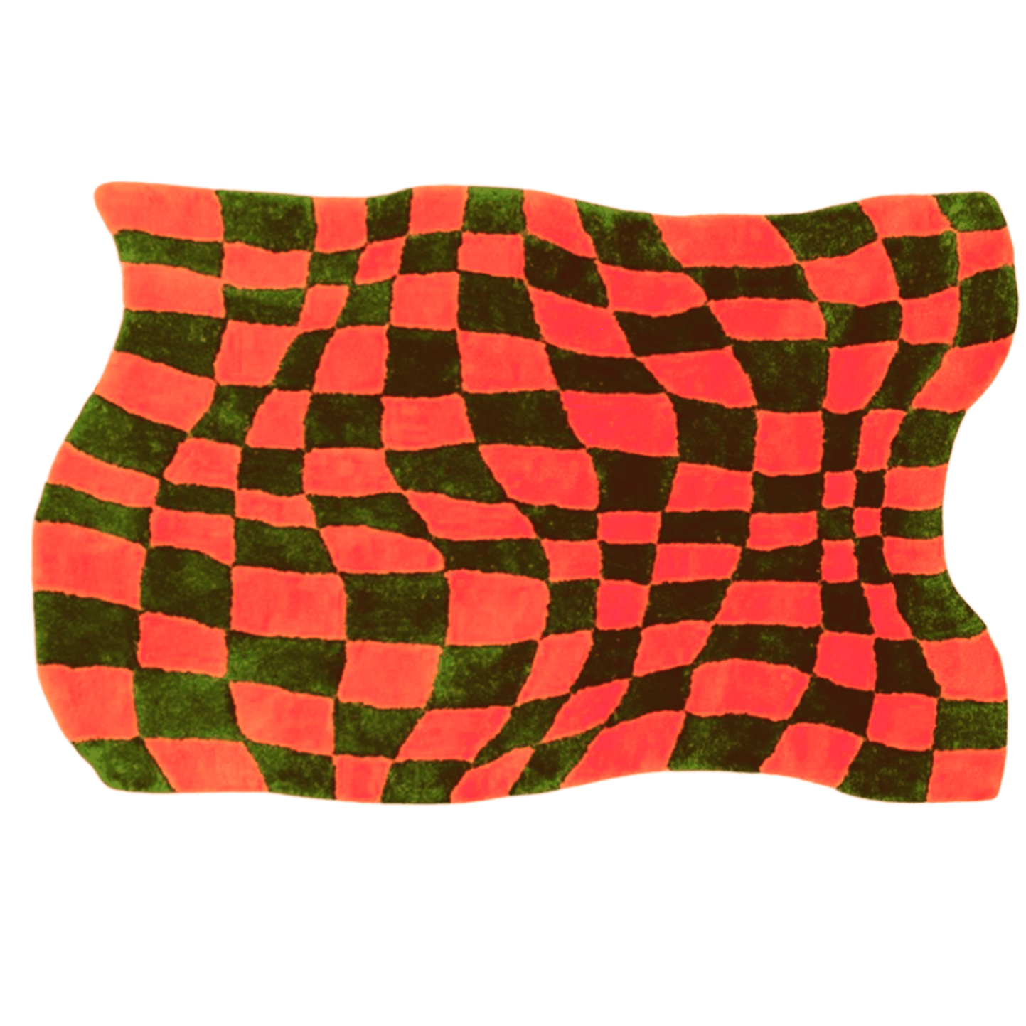Orange and Green Wavy Checker Hand Tufted Wool Rug - MAIA HOMES
