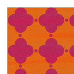Vibrant Clovers Hand Tufted Area Rug showcasing a bold design with pink clover shapes against an orange background, perfect for enhancing any living room. This 8x10 wool rug adds a splash of color and style to your space.