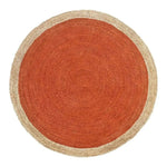Top view of an Orange Round Jute Rug, perfect for adding a warm touch to large living room spaces or as a stylish bedroom area rug. This natural fiber round rug is ideal for enhancing your living room or bedroom decor.