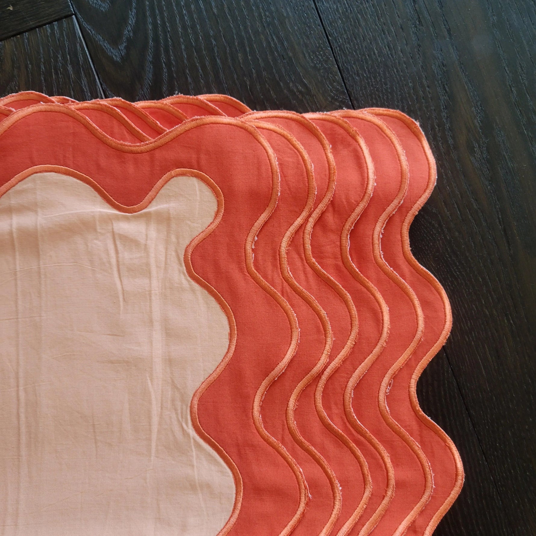 Orange Scallop 100% Linen Placemats