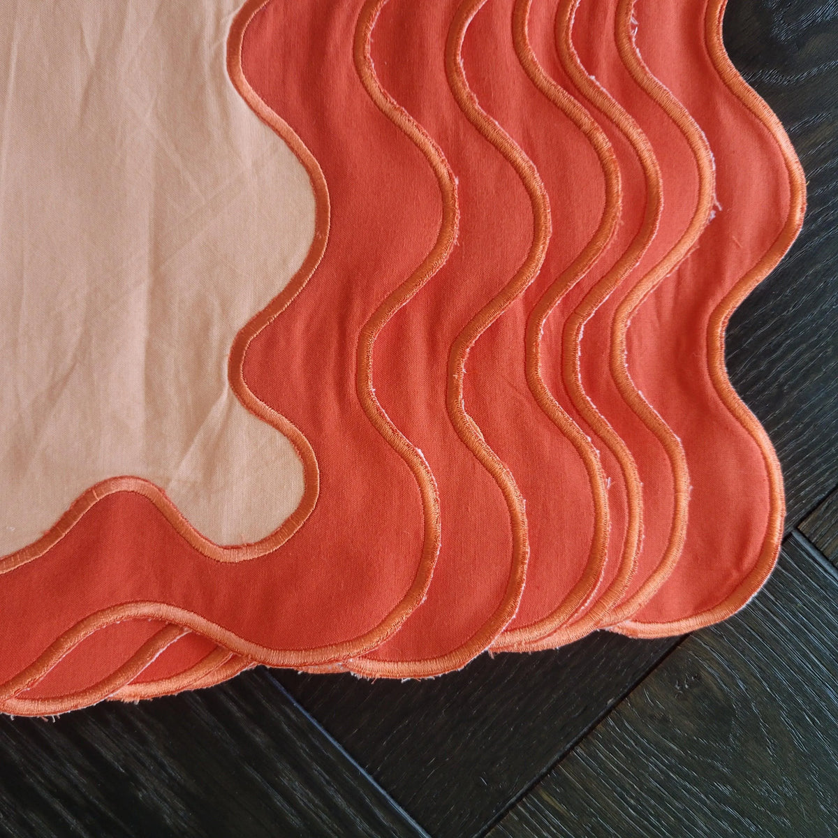 Orange Scallop 100% Linen Placemats