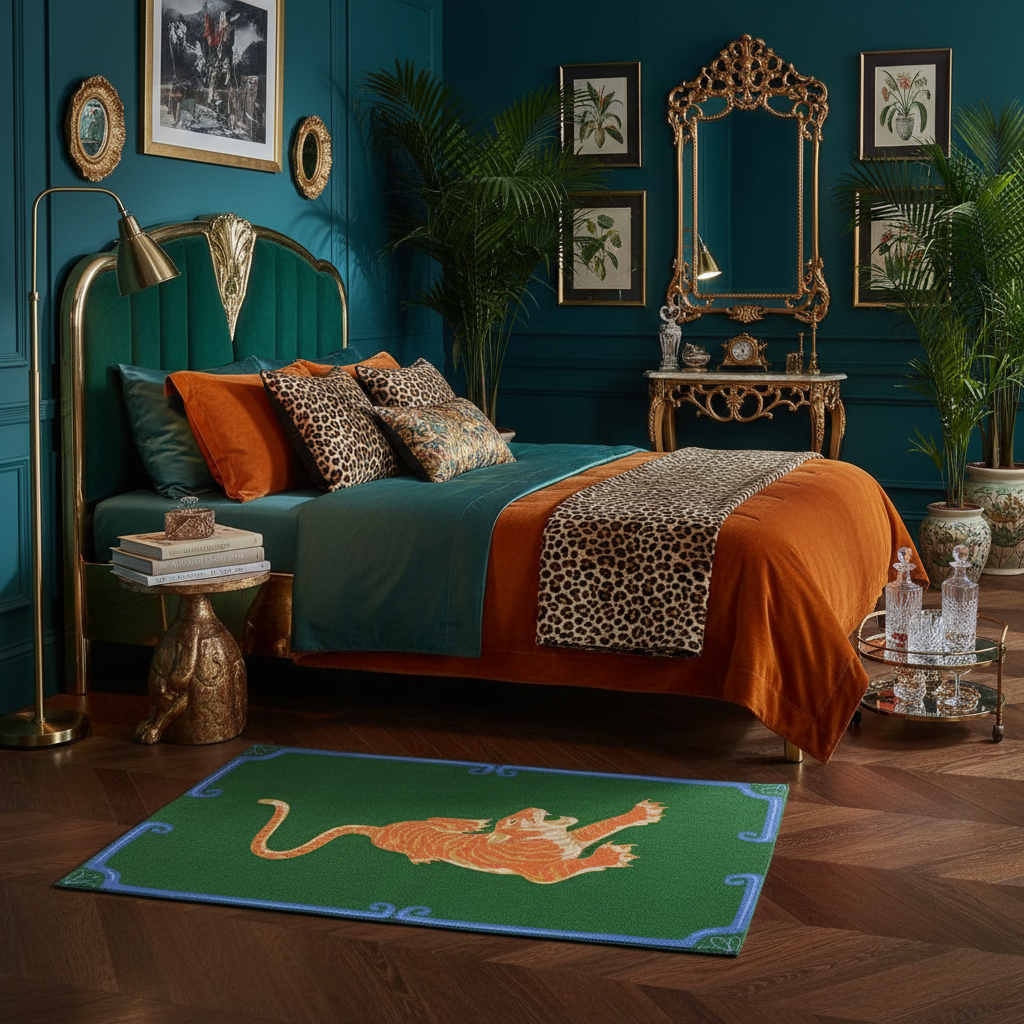 Orange Tiger Dark Green Hand Tufted Rug