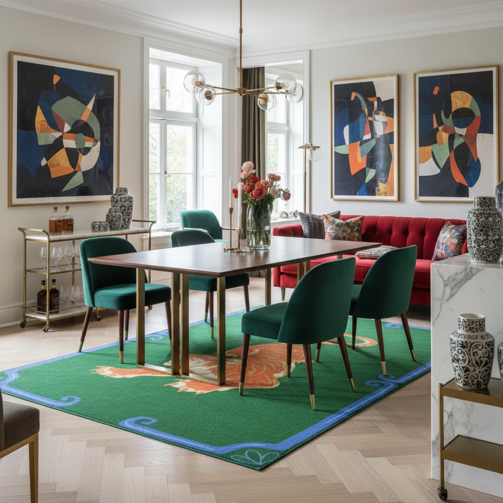 Orange Tiger Dark Green Hand Tufted Rug - Left