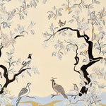 Beautifully detailed area rug featuring a serene nature scene with birds perched on branches, perfect for enhancing large living room spaces. This wool rug, known as the Orchard Quiet Bloom Hand Tufted Rug, showcases intricate designs ideal for adding elegance and charm to any area rug setting.