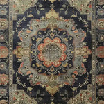A luxurious Orchid Opulence hand-knotted area rug showcasing a stunning vintage Persian design. The intricate patterns and rich colors make it a perfect addition to any living room, ideal for those seeking large living room rugs with a classic touch.
