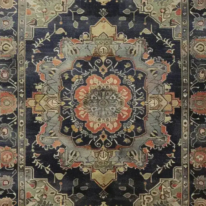 A luxurious Orchid Opulence hand-knotted area rug showcasing a stunning vintage Persian design. The intricate patterns and rich colors make it a perfect addition to any living room, ideal for those seeking large living room rugs with a classic touch.