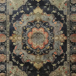 A luxurious Orchid Opulence hand-knotted area rug showcasing a stunning vintage Persian design. The intricate patterns and rich colors make it a perfect addition to any living room, ideal for those seeking large living room rugs with a classic touch.