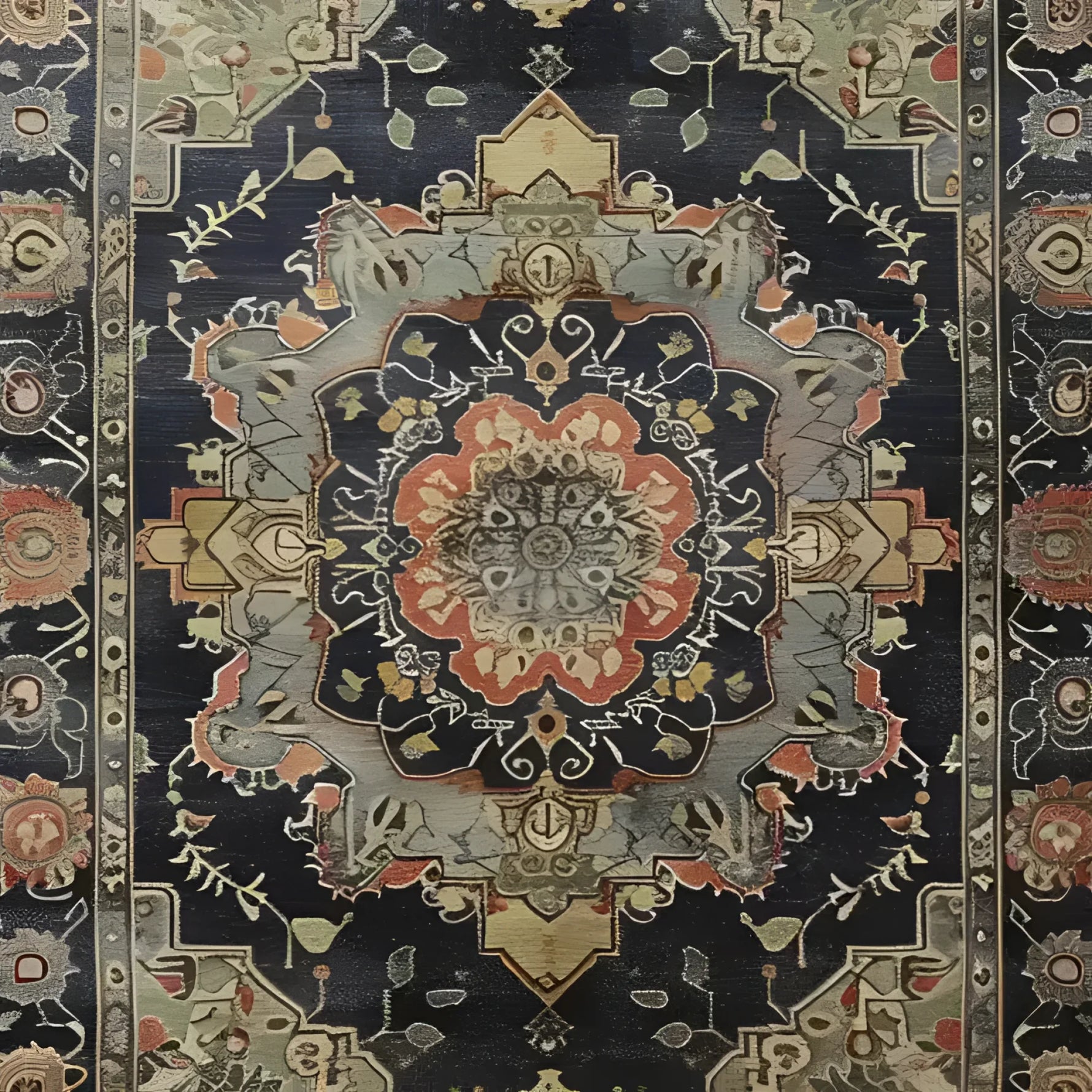 A luxurious Orchid Opulence hand-knotted area rug showcasing a stunning vintage Persian design. The intricate patterns and rich colors make it a perfect addition to any living room, ideal for those seeking large living room rugs with a classic touch.