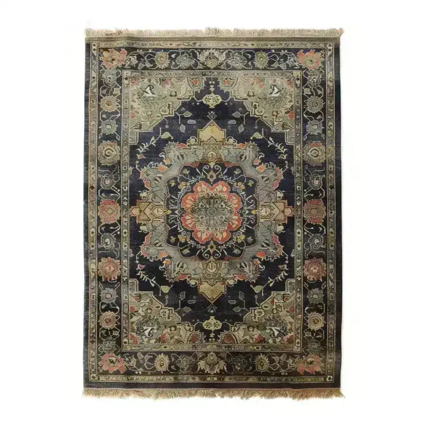 Elegant Orchid Opulence hand-knotted area rug with intricate vintage Persian design featuring a central medallion and floral motifs, perfect as a large living room rug.