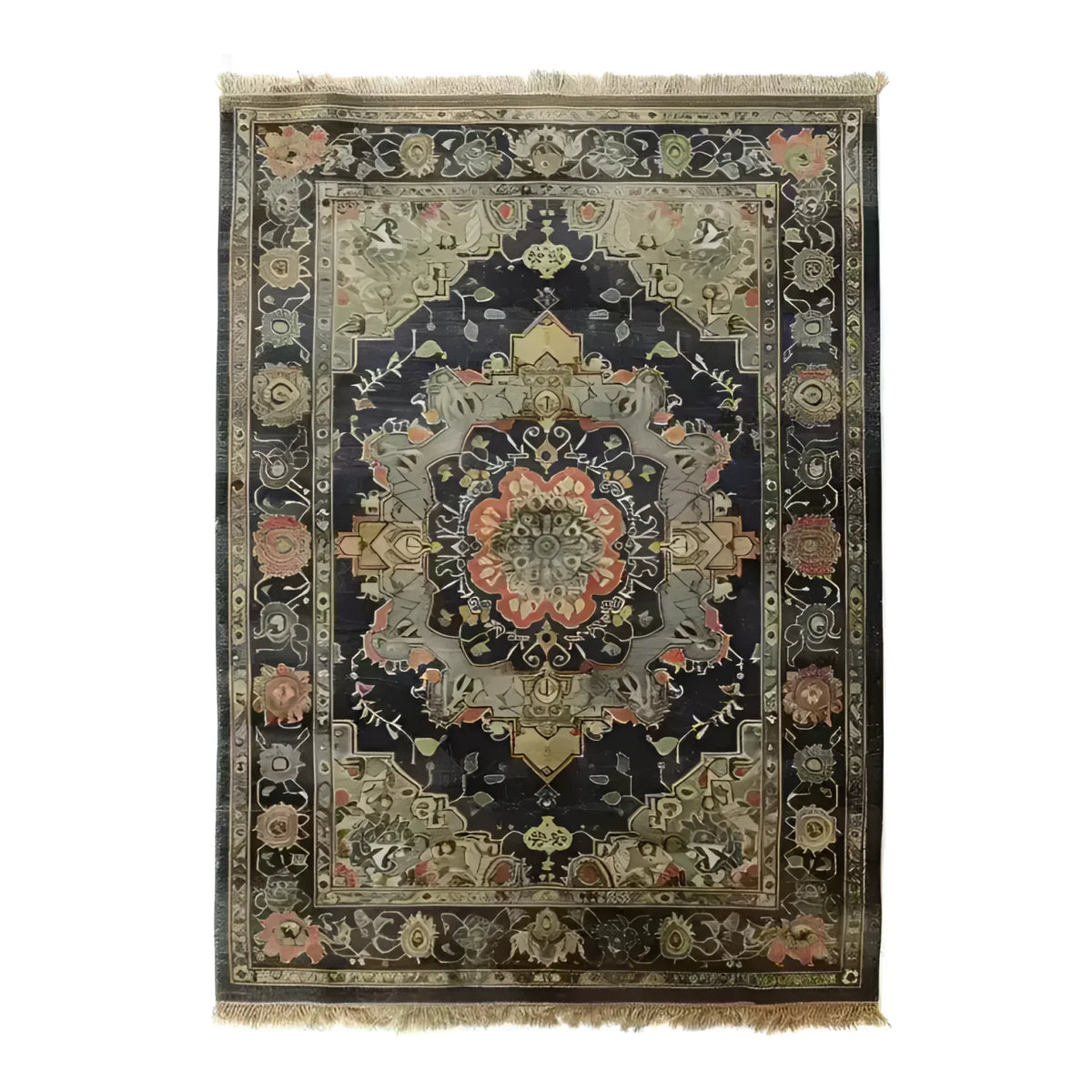 Elegant Orchid Opulence hand-knotted area rug with intricate vintage Persian design featuring a central medallion and floral motifs, perfect as a large living room rug.