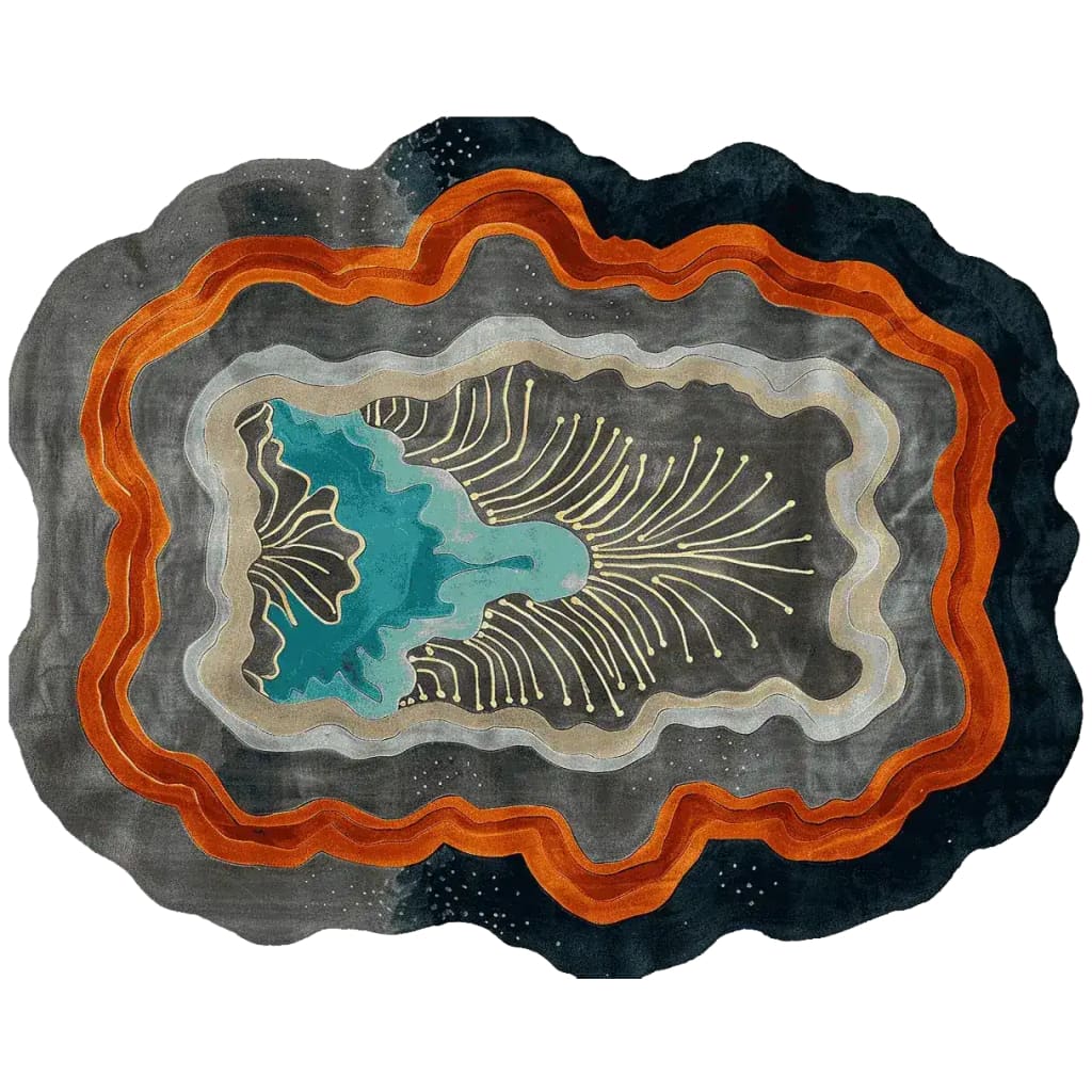 This captivating area rug features a contemporary design with vibrant coral and oceanic hues, hand-tufted from premium wool. Ideal for adding a splash of color to your living room, this 8x10 rug combines artistry and comfort, making it a perfect centerpiece.