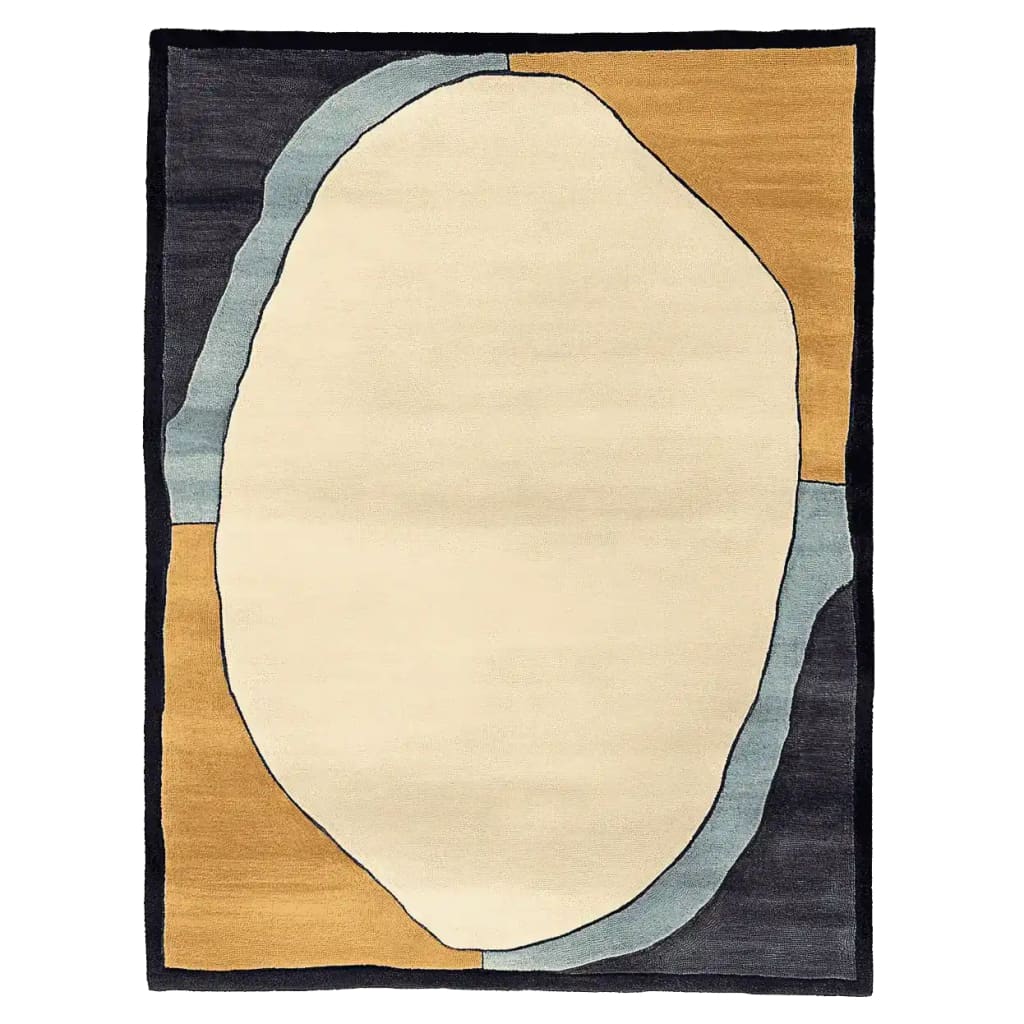 Top view of an Organic Depth Layers Hand Tufted Rug, showcasing a modern design with abstract shapes in earthy tones, ideal as an area rug for contemporary living rooms. This wool rug measures 8x10, perfect for adding a stylish touch to any space.