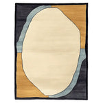 Top view of an Organic Depth Layers Hand Tufted Rug, showcasing a modern design with abstract shapes in earthy tones, ideal as an area rug for contemporary living rooms. This wool rug measures 8x10, perfect for adding a stylish touch to any space.