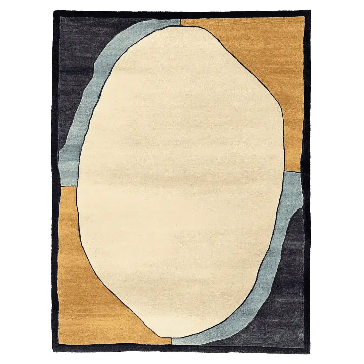 Top view of an Organic Depth Layers Hand Tufted Rug, showcasing a modern design with abstract shapes in earthy tones, ideal as an area rug for contemporary living rooms. This wool rug measures 8x10, perfect for adding a stylish touch to any space.