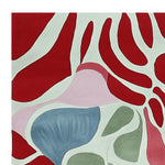 Vibrant area rug featuring an abstract design with bold red, pink, blue, and green shapes, perfect for adding a contemporary flair to any living space. This organic motion scape hand tufted wool rug is ideal for large living room settings, available in an 8x10 size.