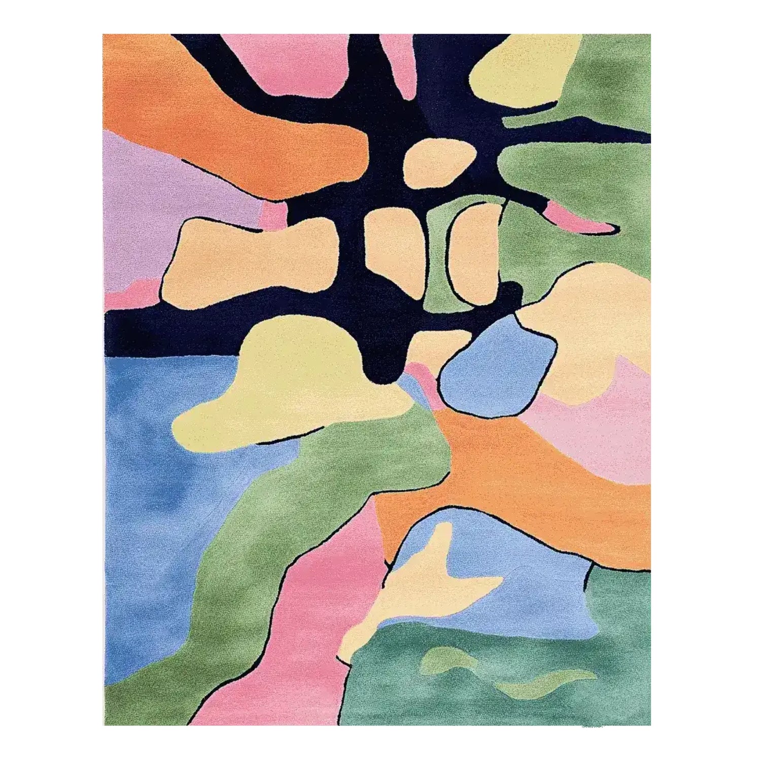 A vibrant Organic Rhythm Mosaic Hand Tufted Area Rug featuring a contemporary abstract design with colorful patches. This wool rug is ideal for large living rooms, measuring 8x10, and adds a modern touch to any space.